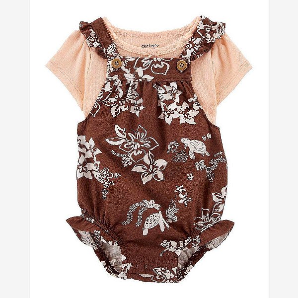 CONJUNTO MENINA CARTERS 2 PEÇAS ROMPER MARROM COM CAMISETA