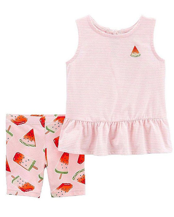 CONJUNTO INFANTIL MENINA CARTERS 2 PEÇAS BATA LISTRAS MELANCIA