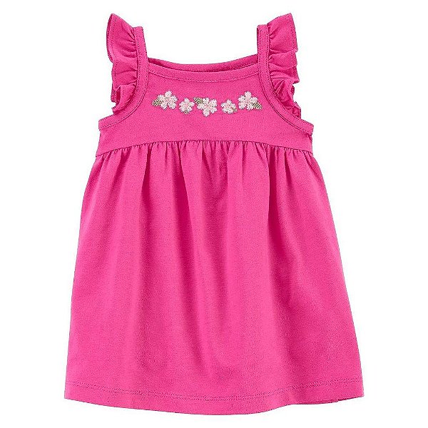VESTIDO INFANTIL MENINA CARTERS PINK BORDADO FLOR