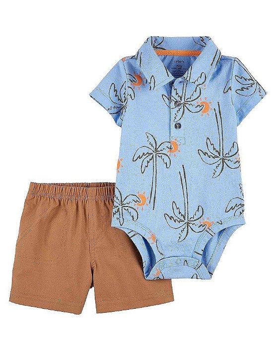 CONJUNTO INFANTIL MENINO CARTERS 2 PEÇAS BODY AZUL COQUEIRO