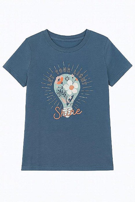 CAMISETA INFANTIL MENINA OSHKOSH MANGA CURTA AZUL LÂMPADA FLORES