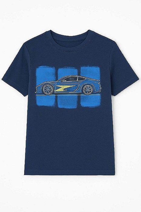 CAMISETA INFANTIL MENINO OSHKOSH MANGA CURTA AZUL MARINHO CARRO