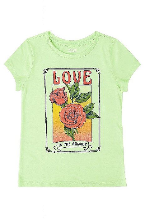 CAMISETA INFANTIL MENINA OSHKOSH MANGA CURTA VERDE ROSAS LOVE