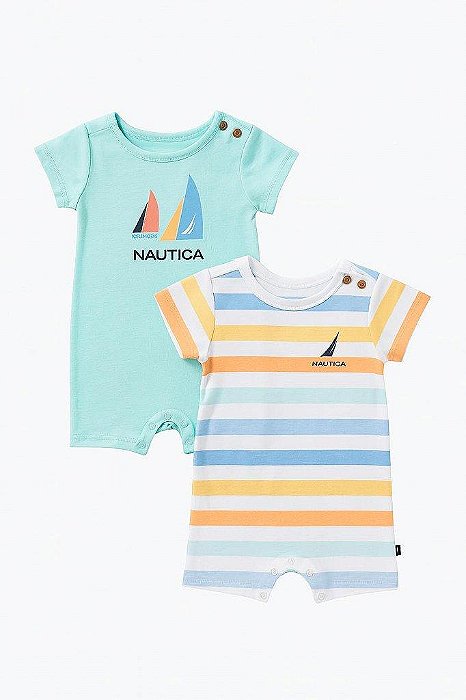 KIT 2 ROMPERS NÁUTICA MENINO VERDE E LISTRADO - IMPORTADO