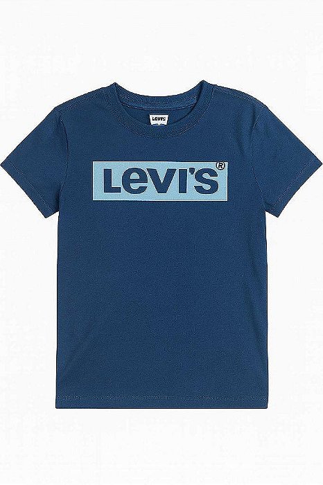 CAMISETA LEVIS MANGA CURTA MENINO AZUL COM LOGO AZUL CLARA