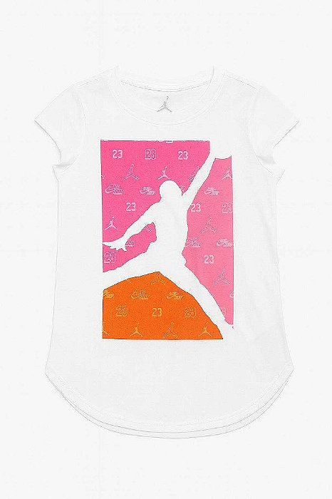CAMISETA MENINA BRANCA MANGA CURTA AIR JORDAN LOGO ROSA