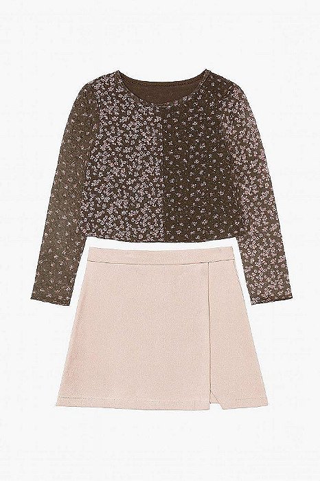 CONJUNTO 2 PEÇAS MENINA TWEEN DIVA BLUSA TULE E SAIA VELUDO