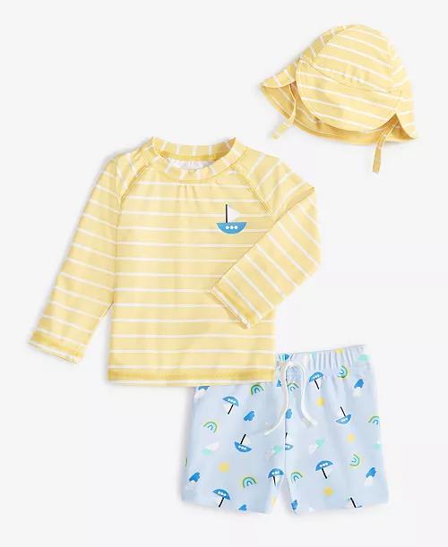 CONJUNTO INFANTIL MENINO PRAIA FIRST IMPRESSIONS 3 PEÇAS CAMISETA AMARELA
