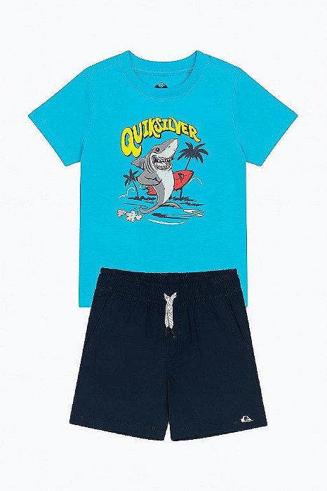CONJUNTO 2 PEÇAS MENINO QUIKSILVER CAMISETA AZUL TUBARÃO