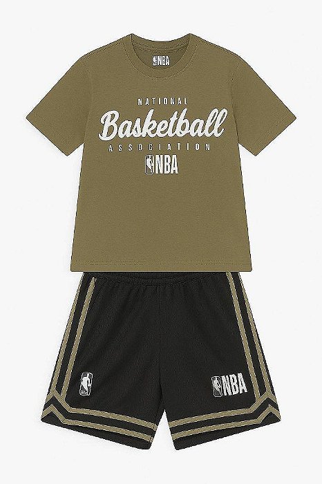 CONJUNTO INFANTIL MENINO NBA CAMISETA VERDE E BERMUDA PRETA