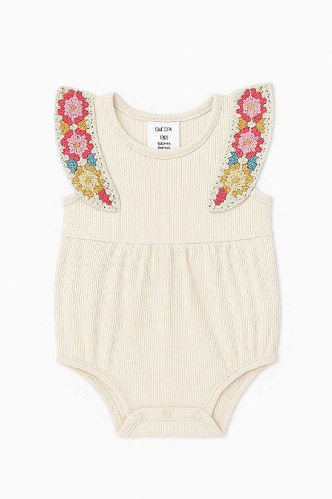 BODY INFANTIL MENINA OKIE DOKIE BEGE COM ALÇA RENDA