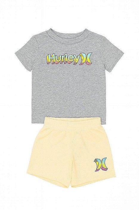 CONJUNTO INFANTIL MENINO HURLEY CAMISETA CINZA BERMUDA LARANJA