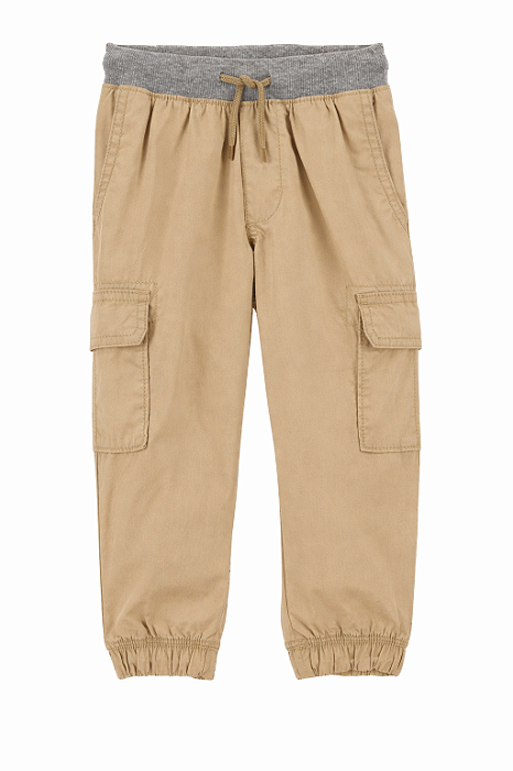 CALÇA INFANTIL MENINO CARAMELO BOLSO LATERAL CÓS CINZA