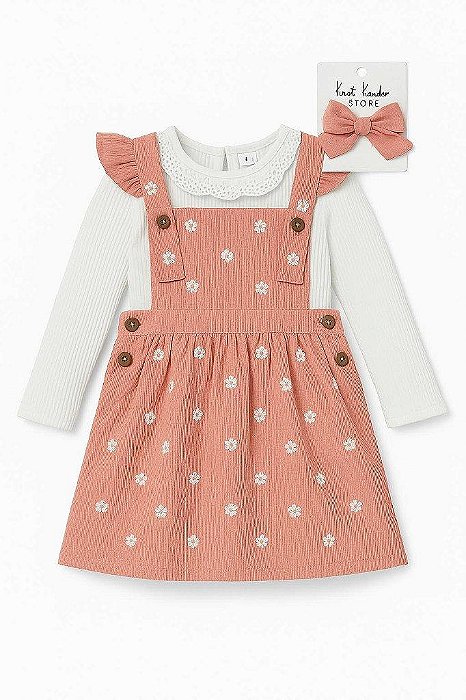 JARDINEIRA VELUDO ROSA NICOLE MILLER COM BODY E LAÇO