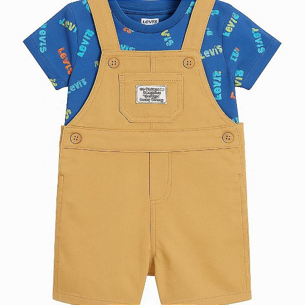 JARDINEIRA JEANS LEVI'S MENINO - CARAMELO COM CAMISETA AZUL