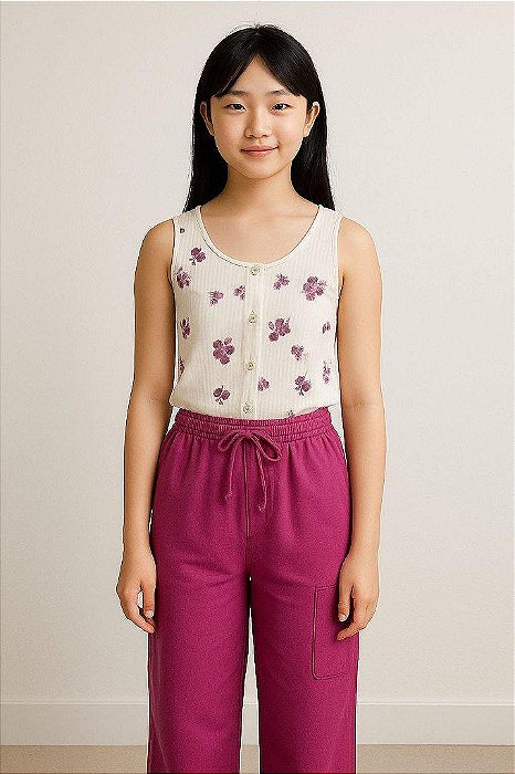 CONJUNTO MENINA 2 PEÇAS OSHKOSH REGATA FLORAL E CALÇA BORDÔ