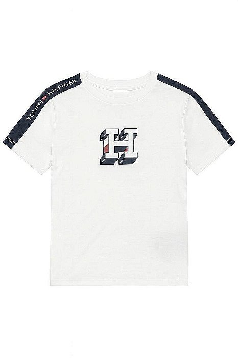 CAMISETA MANGA CURTA TOMMY HILFIGER BRANCA COM DETALHE NA MANGA