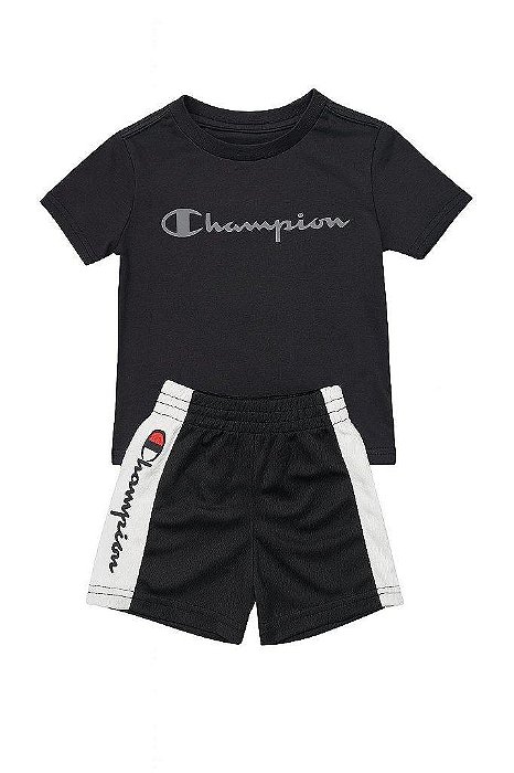 CONJUNTO INFANTIL MENINO CHAMPION 2 PEÇAS CAMISETA E BERMUDA PRETA