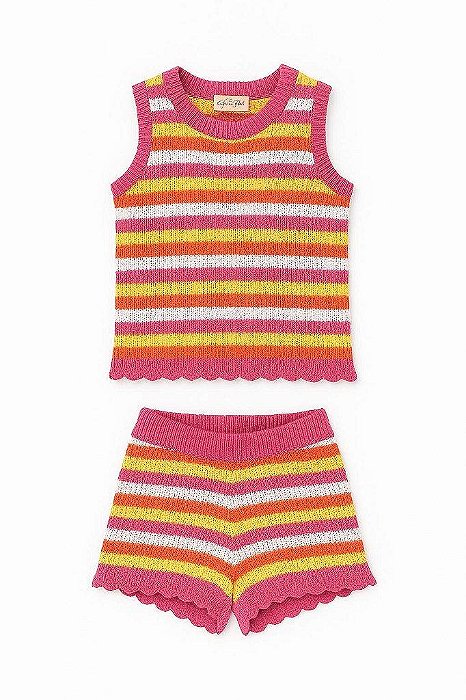 CONJUNTO 2 PEÇAS MENINA JÉSSICA SIMPSON REGATA E SHORTS CROCHÊ