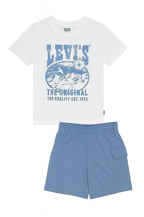 CONJUNTO 2 PEÇAS LEVI'S MENINO - CAMISETA BRANCA E BERMUDA AZUL
