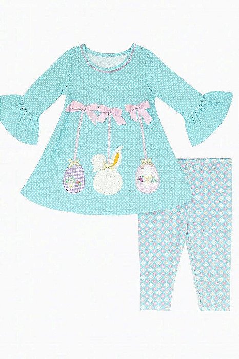 CONJUNTO MENINA BONNIE JEAN 2 PEÇAS BATA E LEGGING AZUL COELHO