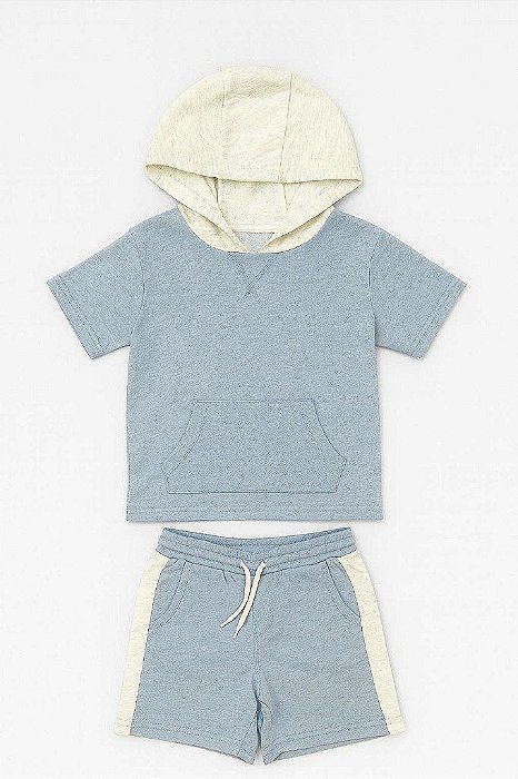 CONJUNTO MENINO CARTERS 2 PEÇAS MOLETINHO AZUL CLARO E CINZA GORRO