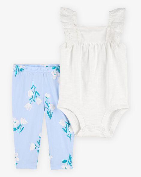CONJUNTO INFANTIL MENINA CARTER?S BODY REGATA RENDA + CALÇA FLORAL AZUL