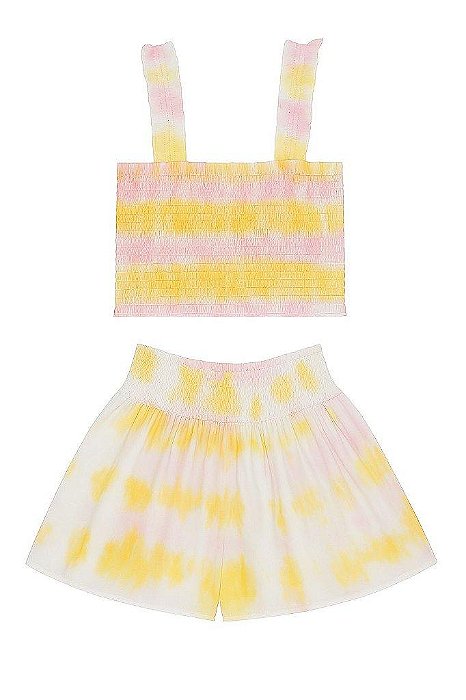 CONJUNTO INFANTIL MENINA CABANA CROPPED DRAPEADO + SHORTS TIE DYE