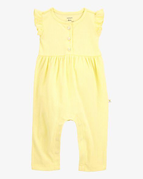 MACACÃO INFANTIL MENINA CARTER?S AMARELO CANELADO MANGAS ESVOAÇANTES