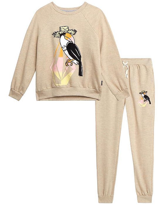 CONJUNTO INFANTIL MENINA VOLCOM BEGE ESTAMPA TUCANO IMPORTADO