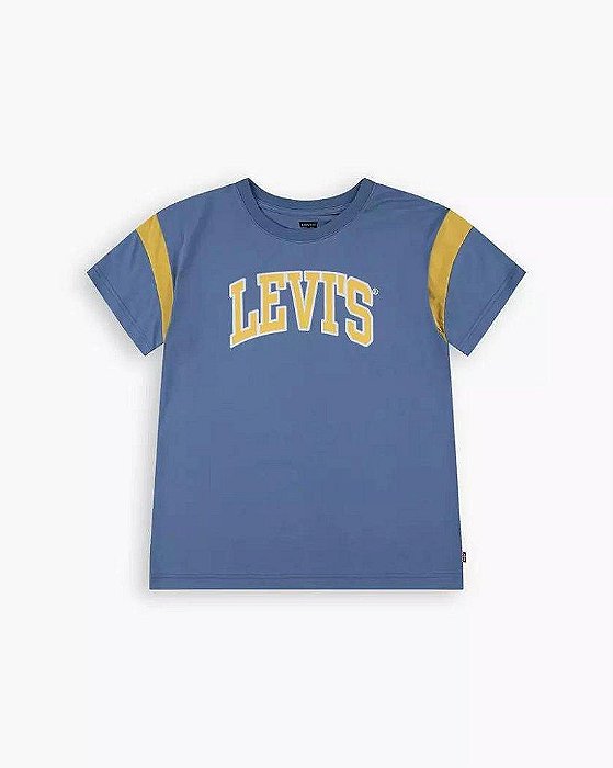 CAMISETA INFANTIL MENINO LEVI?S AZUL MANGA CURTA ESTAMPA AMARELA