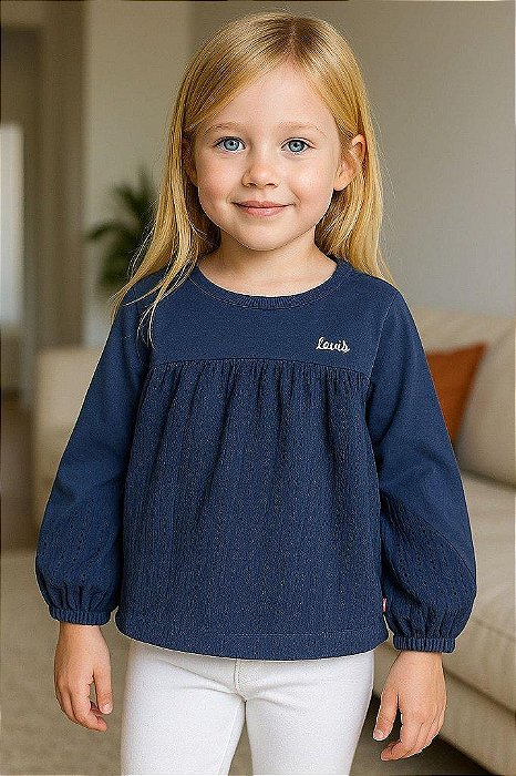 BATA INFANTIL MENINA LEVI?S AZUL MARINHO MANGA LONGA IMPORTADA