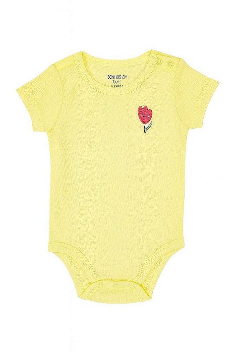 BODY INFANTIL MENINA GARANIMALS AMARELO FLOR BORDADA IMPORTADO