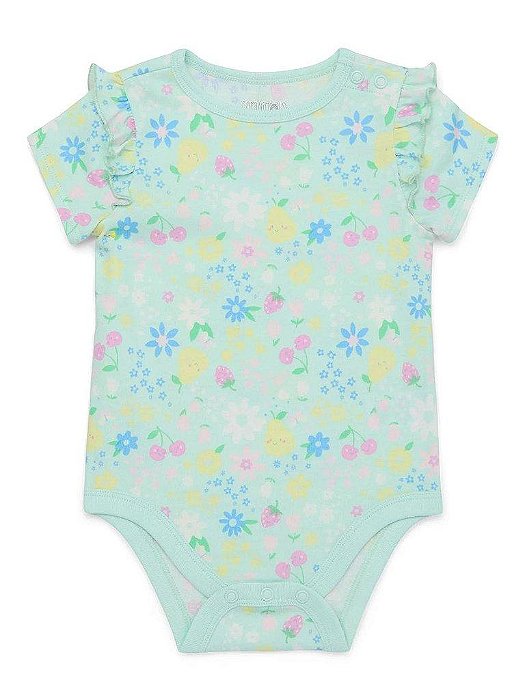 BODY INFANTIL MENINA GARANIMALS VERDE COM FLORES IMPORTADO