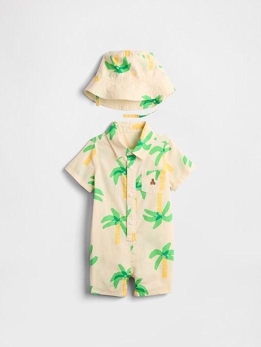 ROMPER INFANTIL MENINO GAP + CHAPÉU ESTAMPADO COQUEIROS IMPORTADO