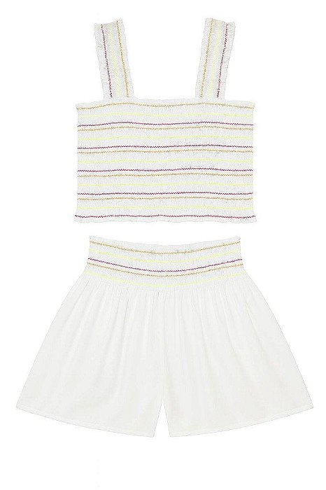 CONJUNTO INFANTIL MENINA CABANA CROPPED DRAPEADO + SHORTS BRANCO