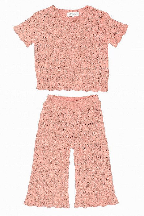 CONJUNTO INFANTIL MENINA JESSICA SIMPSON 2 PEÇAS TRICOT SALMÃO