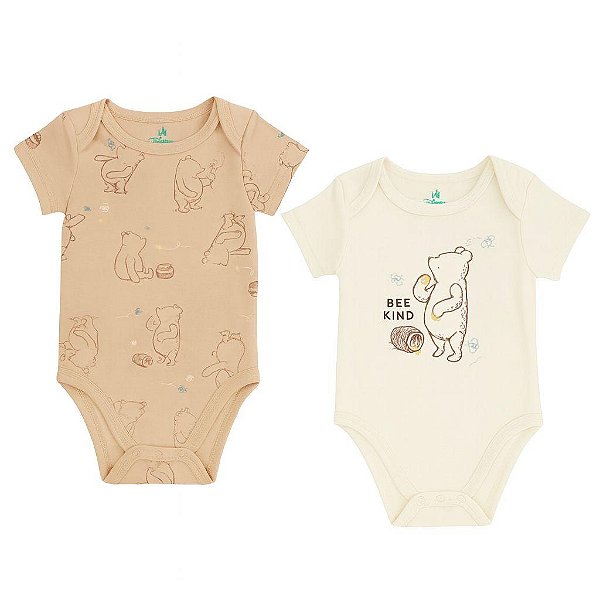 KIT 2 BODYS DISNEY BABY BEGE E CARAMELO URSINHO POOH INFANTIL