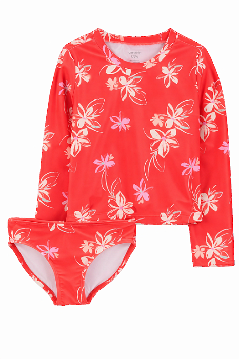 BIQUÍNI INFANTIL 2 PEÇAS MANGA LONGA PRAIA CARTER?S LARANJA FLORES