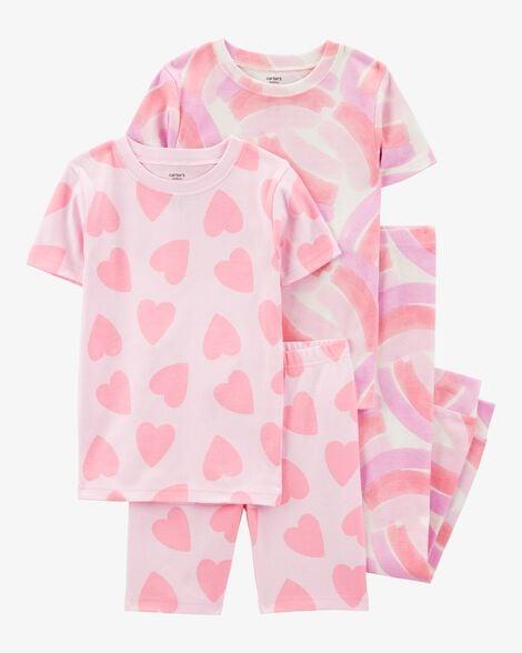 PIJAMA INFANTIL MENINA CARTER?S 4 PEÇAS ROSA CORAÇÕES E ARCO-ÍRIS