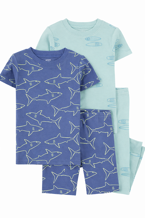 PIJAMA INFANTIL MENINO CARTER?S 4 PEÇAS AZUL E VERDE TUBARÃO