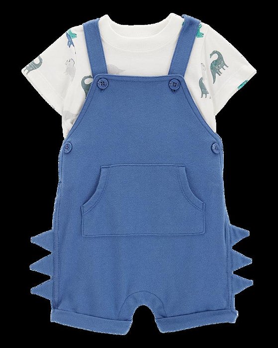 CONJUNTO INFANTIL MENINO CARTER?S JARDINEIRA AZUL + CAMISETA DINOS