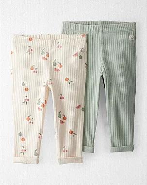 KIT 2 CALÇAS BEBÊ MENINA LITTLE PLANET ALGODÃO ORGÂNICO FRUTAS E VERDE