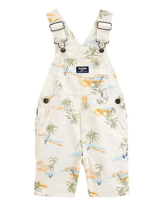 JARDINEIRA INFANTIL OSHKOSH LONA CREME ESTAMPA TROPICAL MENINO