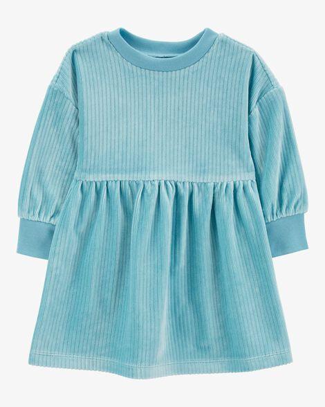 VESTIDO BEBÊ MENINA CARTER?S VELUDO AZUL MANGA COMPRIDA