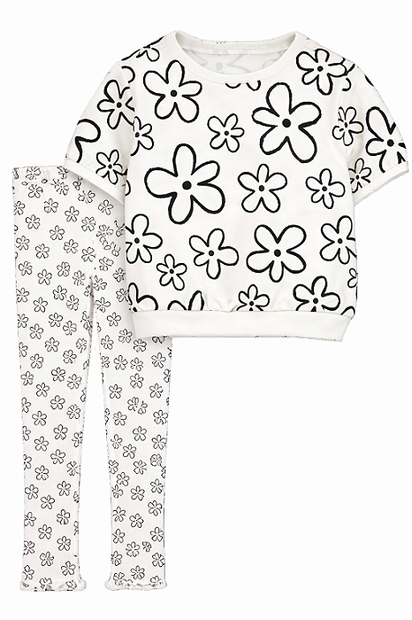 CONJUNTO 2 PEÇAS INFANTIL MENINA CARTER?S BLUSA + CALÇA FLORAL PRETO E BRANCO