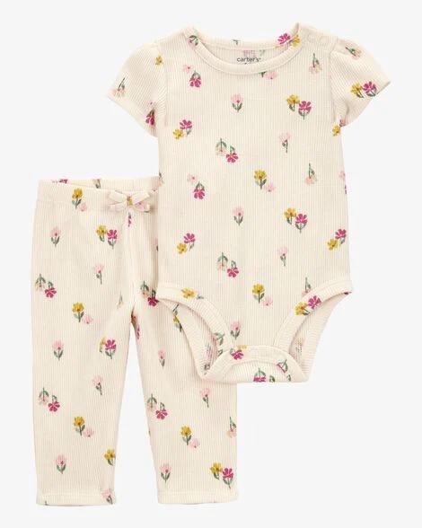 CONJUNTO 2 PEÇAS BEBÊ MENINA CARTER?S BODY + CALÇA CANELADA FLORAL