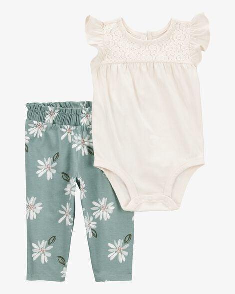 CONJUNTO 2 PEÇAS BEBÊ MENINA CARTER?S BODY RENDA + CALÇA FLORAL