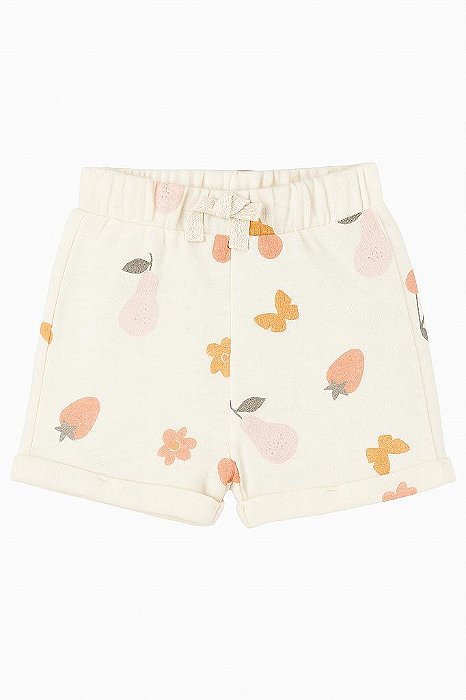 SHORTS INFANTIL MENINA PEKKLE BEGE COM ESTAMPA DE FRUTAS