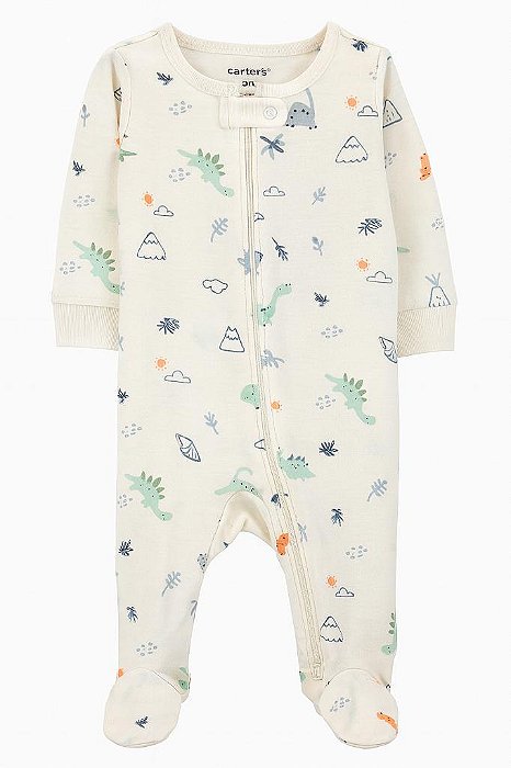 MACACÃO CARTER?S MENINO ALGODÃO BRANCO DINOSSAUROS